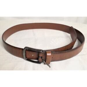 Perry Ellis Portfolio Genuine Leather Belt Men's 32/80 Brown Silver Color Buckle